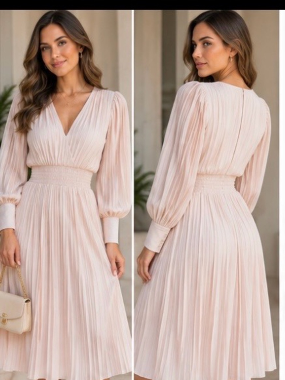 Joes Women's Pleated V-Neck Midi Dress in Blush